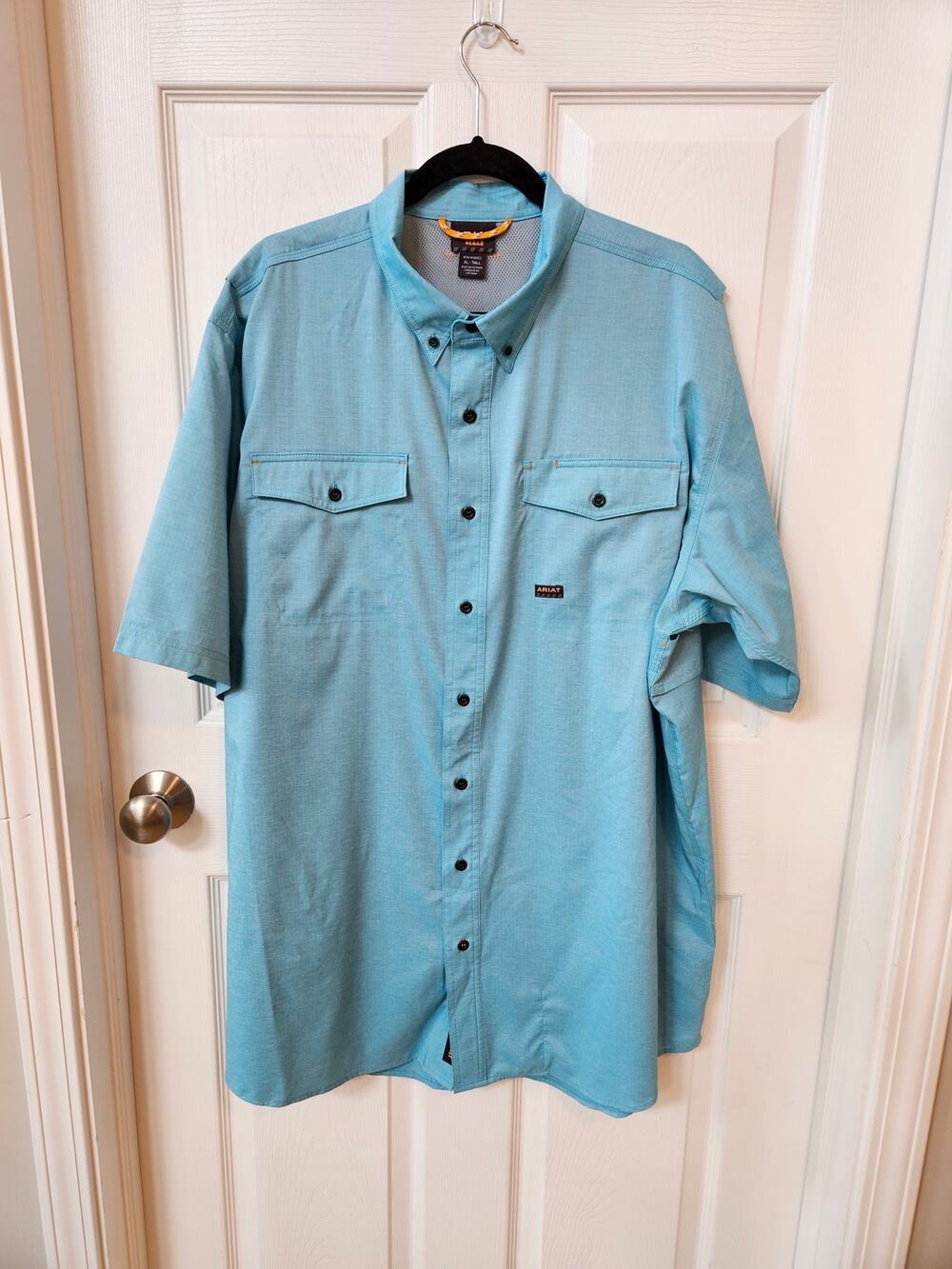 Ariat Rebar Built to Last Men's XL Tall Blue Performance Work Shirt Vented